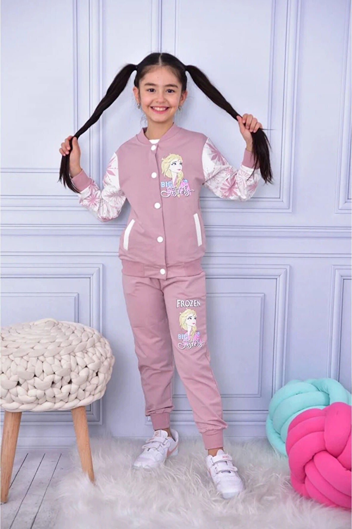 Frozen Kolej Hırkalı 3lü İçi Kısa Kollu Kız Çocuk Takım Gül Kurusu 6018