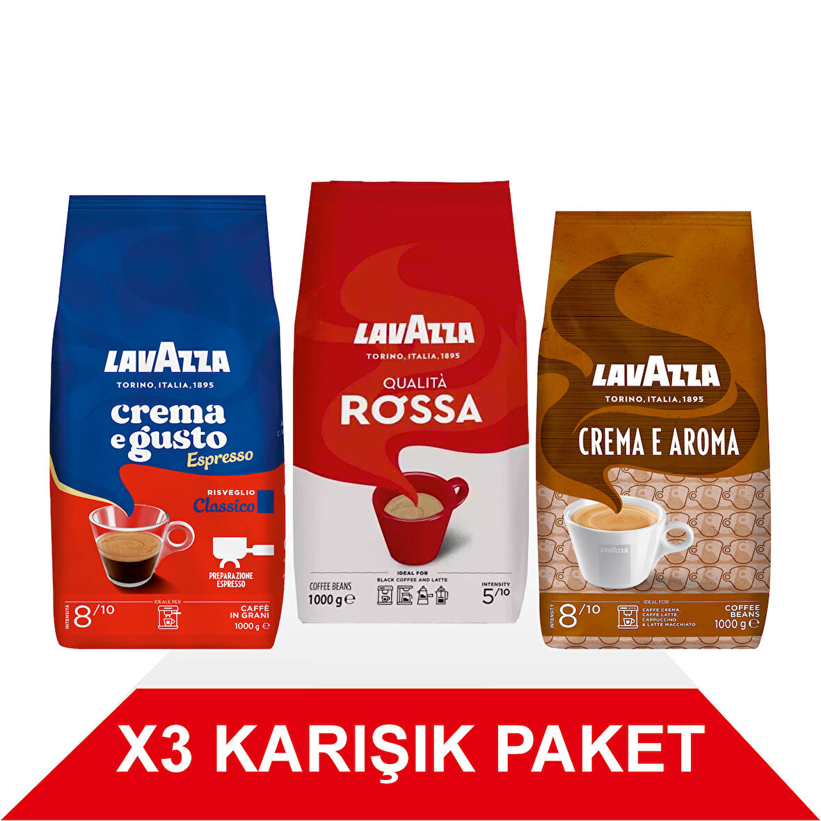 Crema e Gusto Classico + Qualità Rossa + Crema E Aramo Çekirdek Kahve (1000gr) 3'Lü Paket