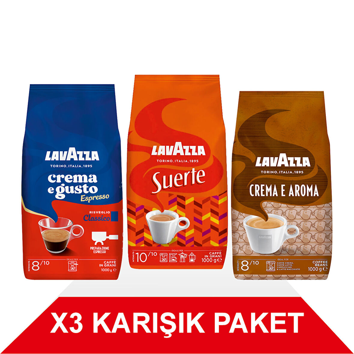 Crema e Gusto Classico + Suerte + Crema E Aramo Çekirdek Kahve (1000gr) 3'Lü Paket
