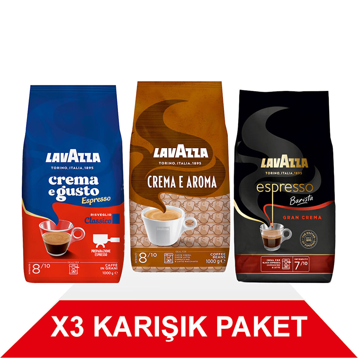 Crema e Gusto Classico + Crema E Aramo + Espresso Barista Gran Crema Çekirdek Kahve (1000gr) 3'Lü Paket