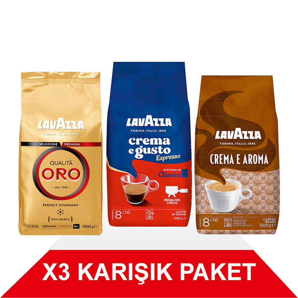 Qualità Oro + Crema e Gusto Classico + Crema E Aramo Çekirdek Kahve (1000gr) 3'Lü Paket