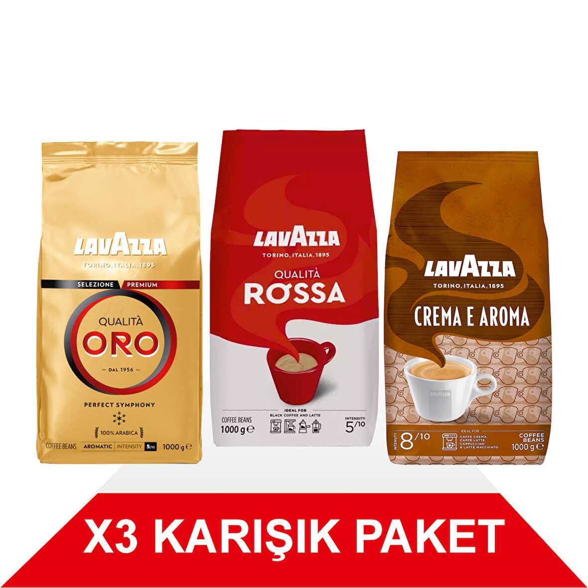 Qualità Oro + Qualità Rossa + Crema E Aroma Çekirdek Kahve (1000gr) 3'Lü Paket