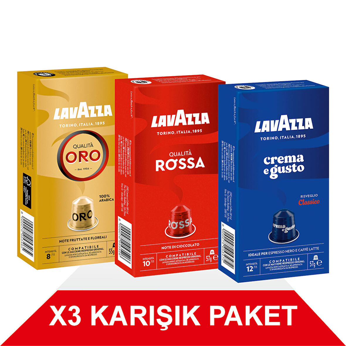 Qualità Oro 55gr + Qualità Rossa 57gr + Crema e Gusto 56gr  Nespresso® Uyumlu Alüminyum Kapsül 3'Lü Paket