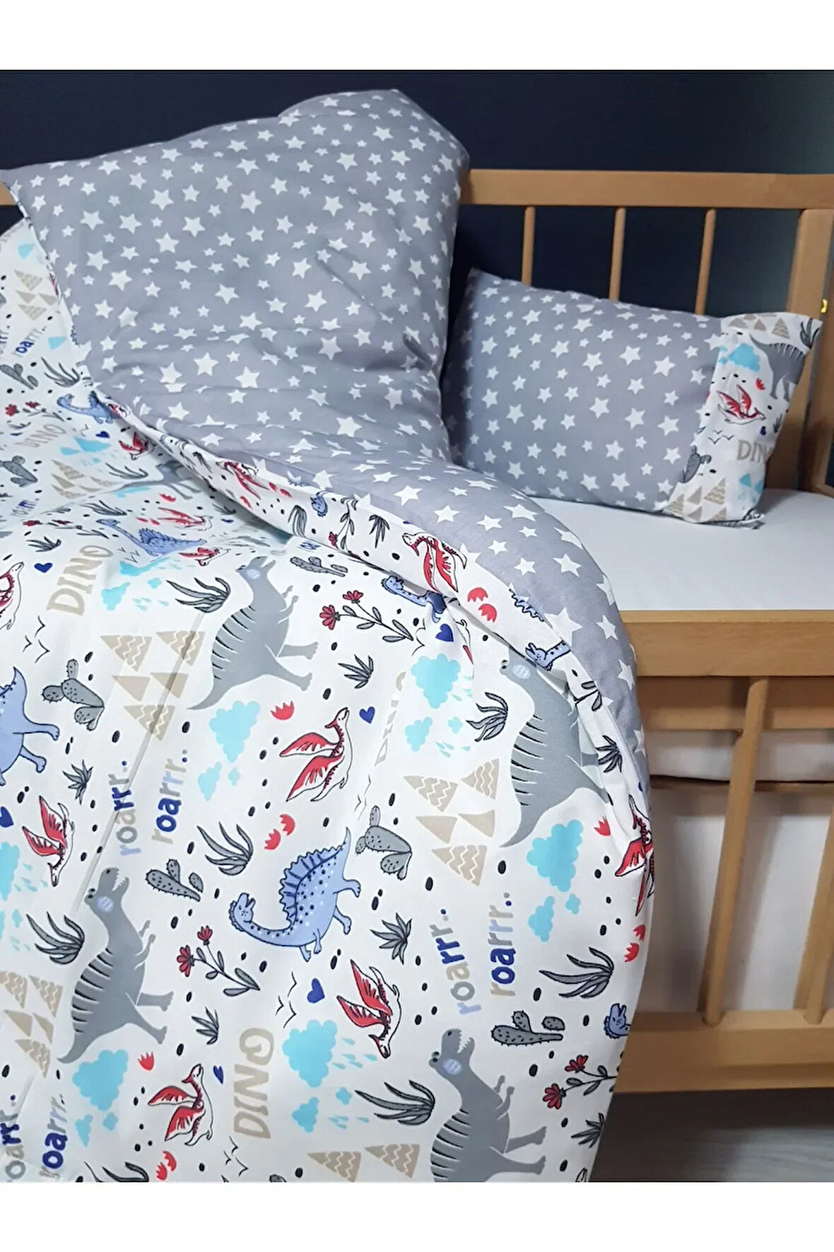 Çift Taraflı Bebek Nevresim Takımı - 95x135 Yorgan Kılıfı, Yastık Kılıfı, Çarşaf
