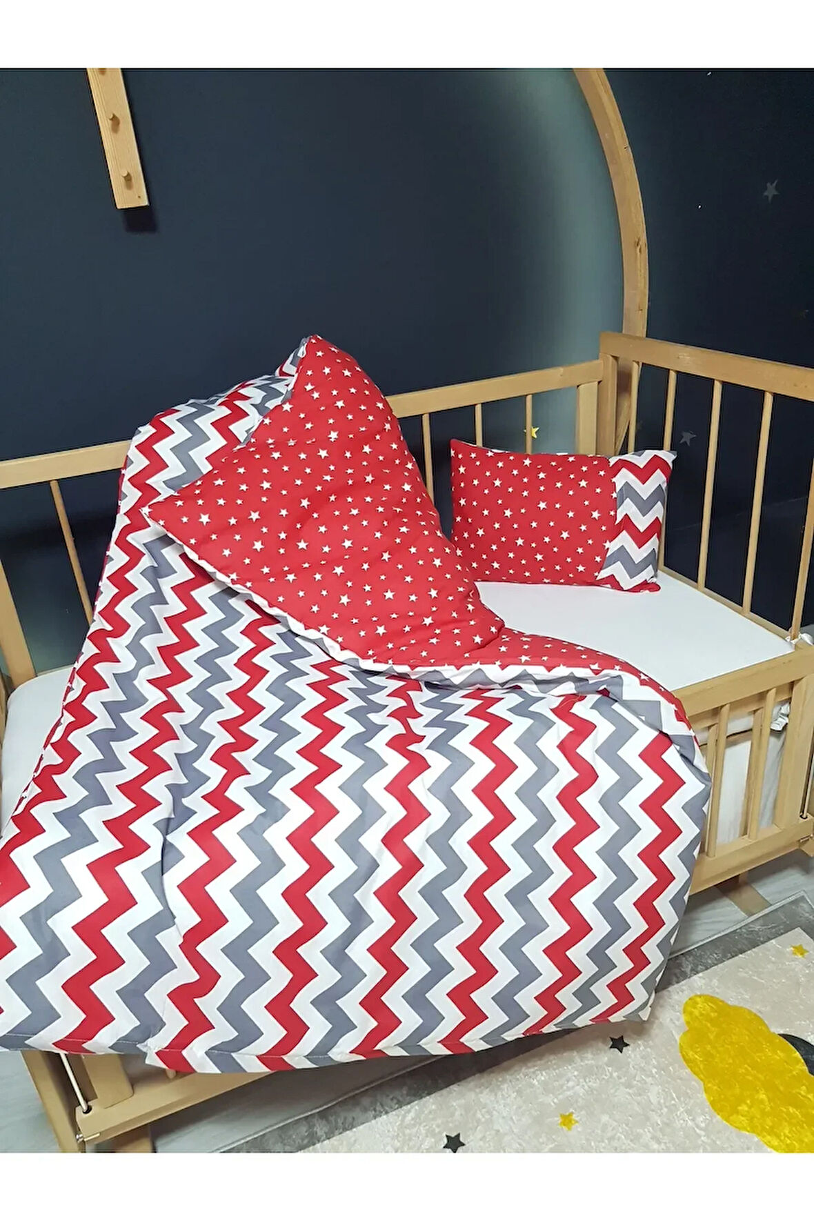 Çift Taraflı Bebek Nevresim Takımı - 95x135 Yorgan Kılıfı, Yastık Kılıfı, Çarşaf