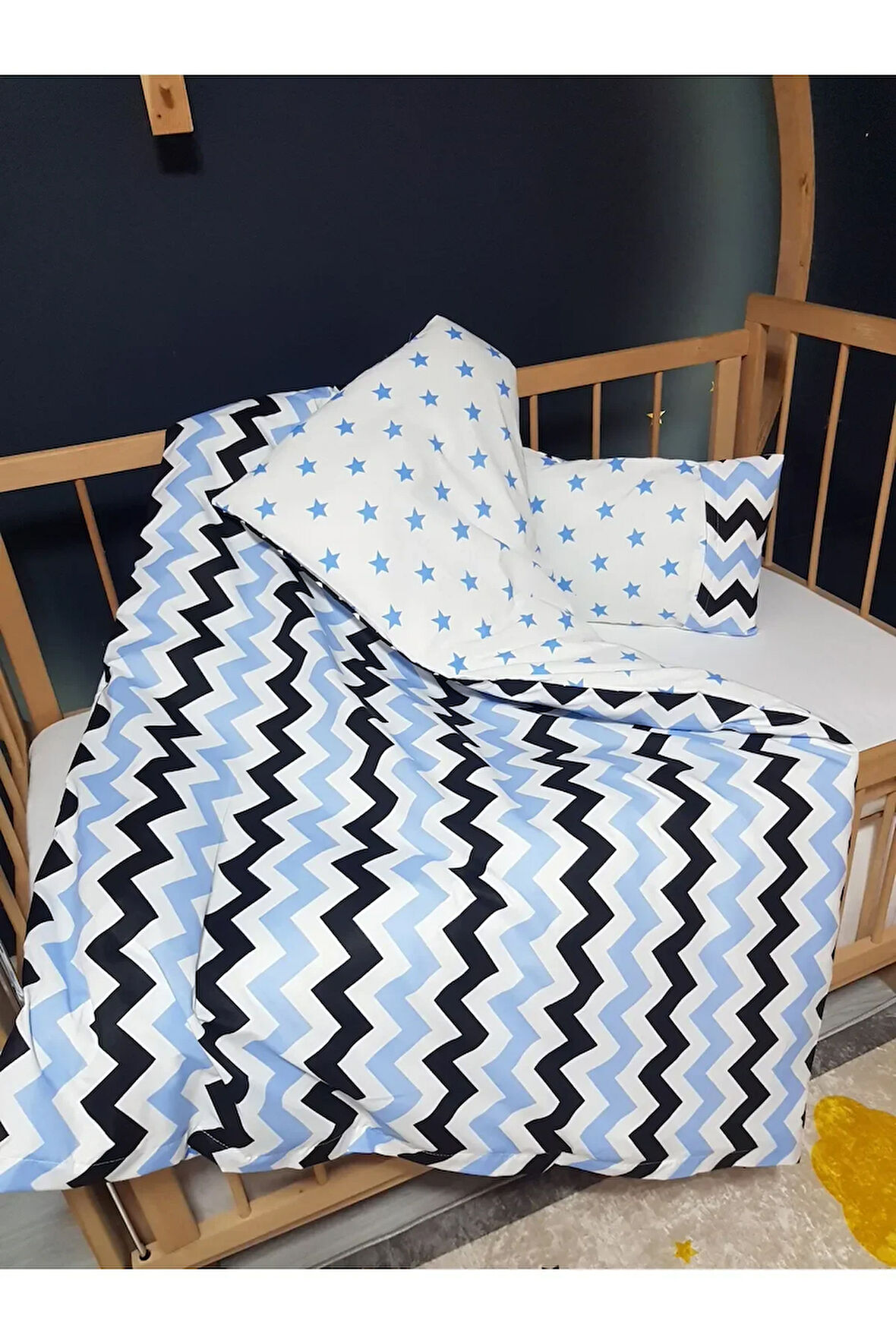 Çift Taraflı Bebek Nevresim Takımı - 95x135 Yorgan Kılıfı, Yastık Kılıfı, Çarşaf