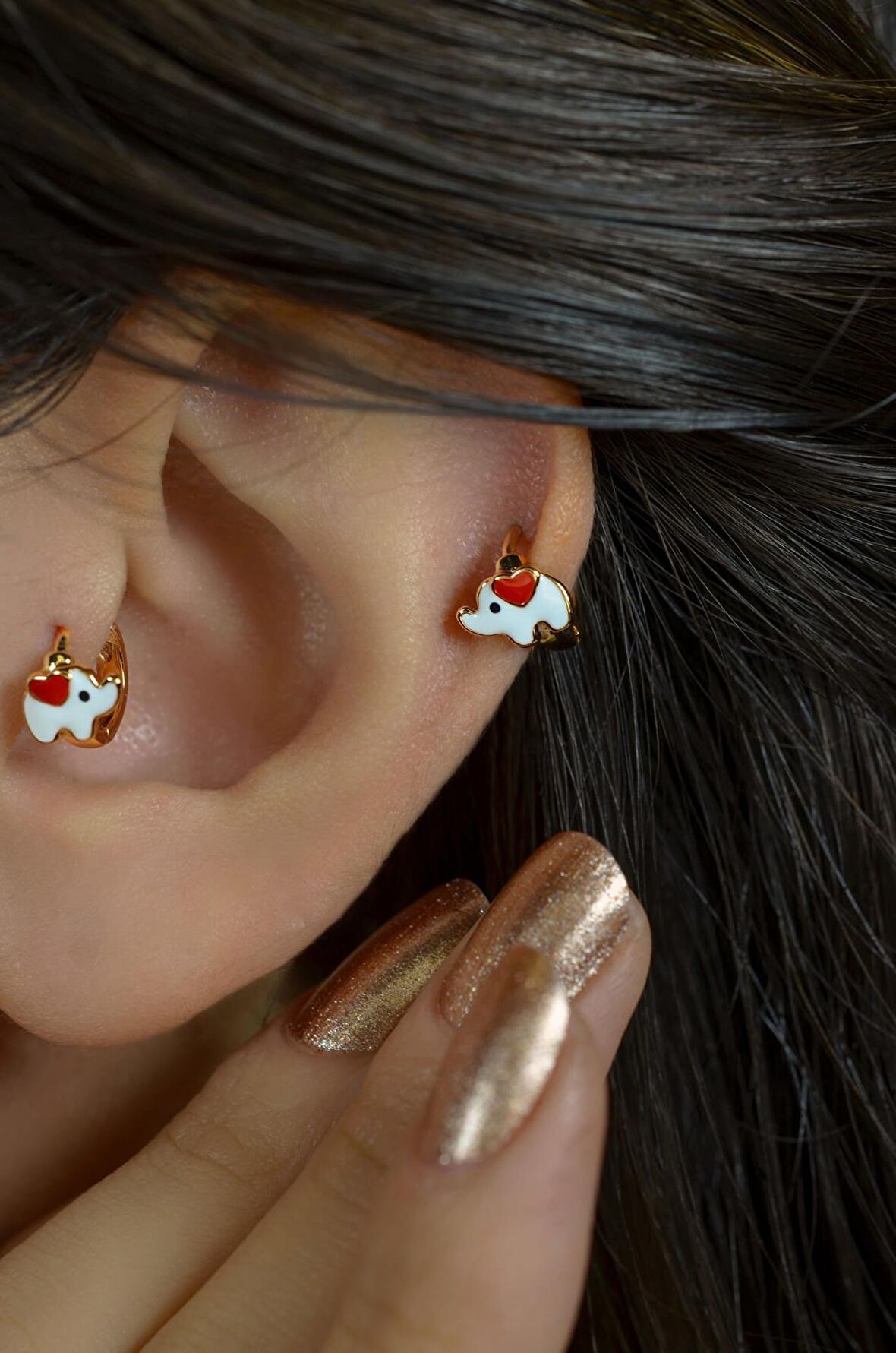 Kırmızı Kalp Mini Filli Tragus Piercing Helix Kıkırdak Üst Lob Küpesi