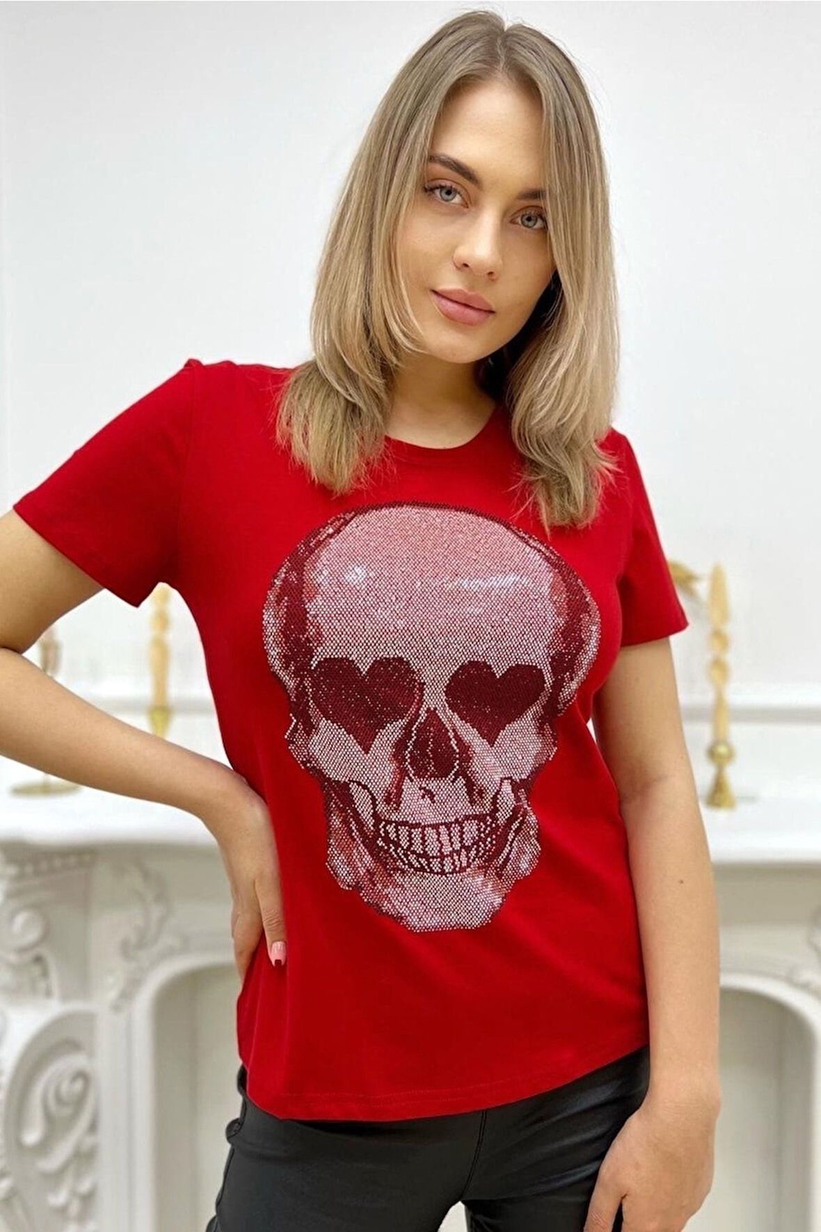 Kurukafa Crystal Taşlı Siyah Büyük Beden Pamuk Kadın T-shirt