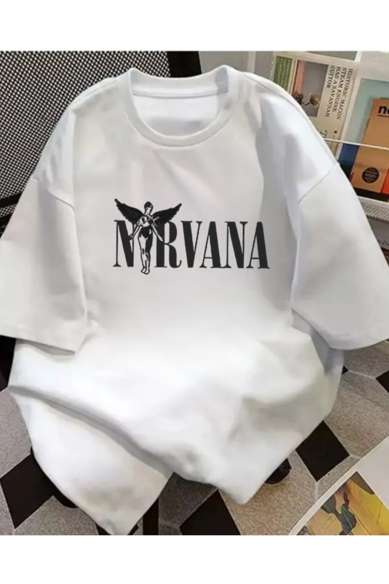 Nirvana Baskılı Yıkamalı Vintage Unisex Oversize T-Shirt