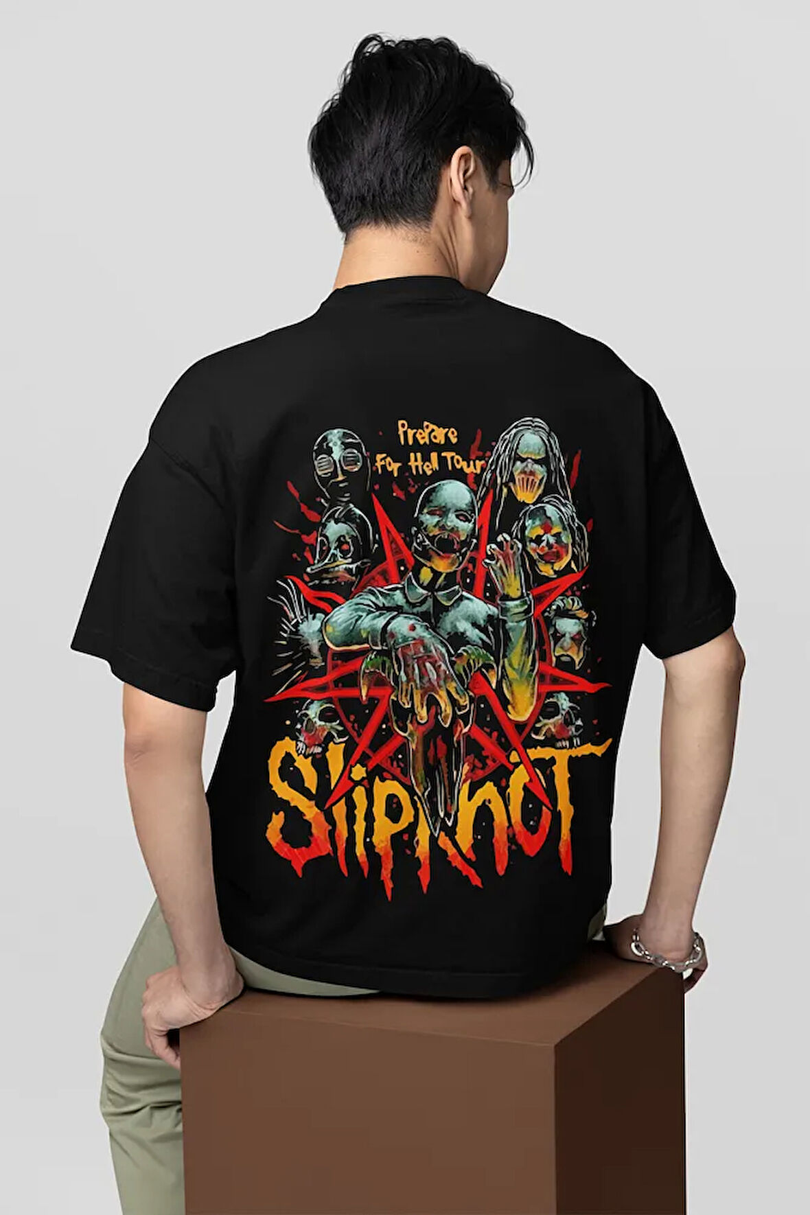 Slipknot Prepare For Hell Tour Yazılı Unisex Oversize Rock Metal Müzik Grubu Tişört