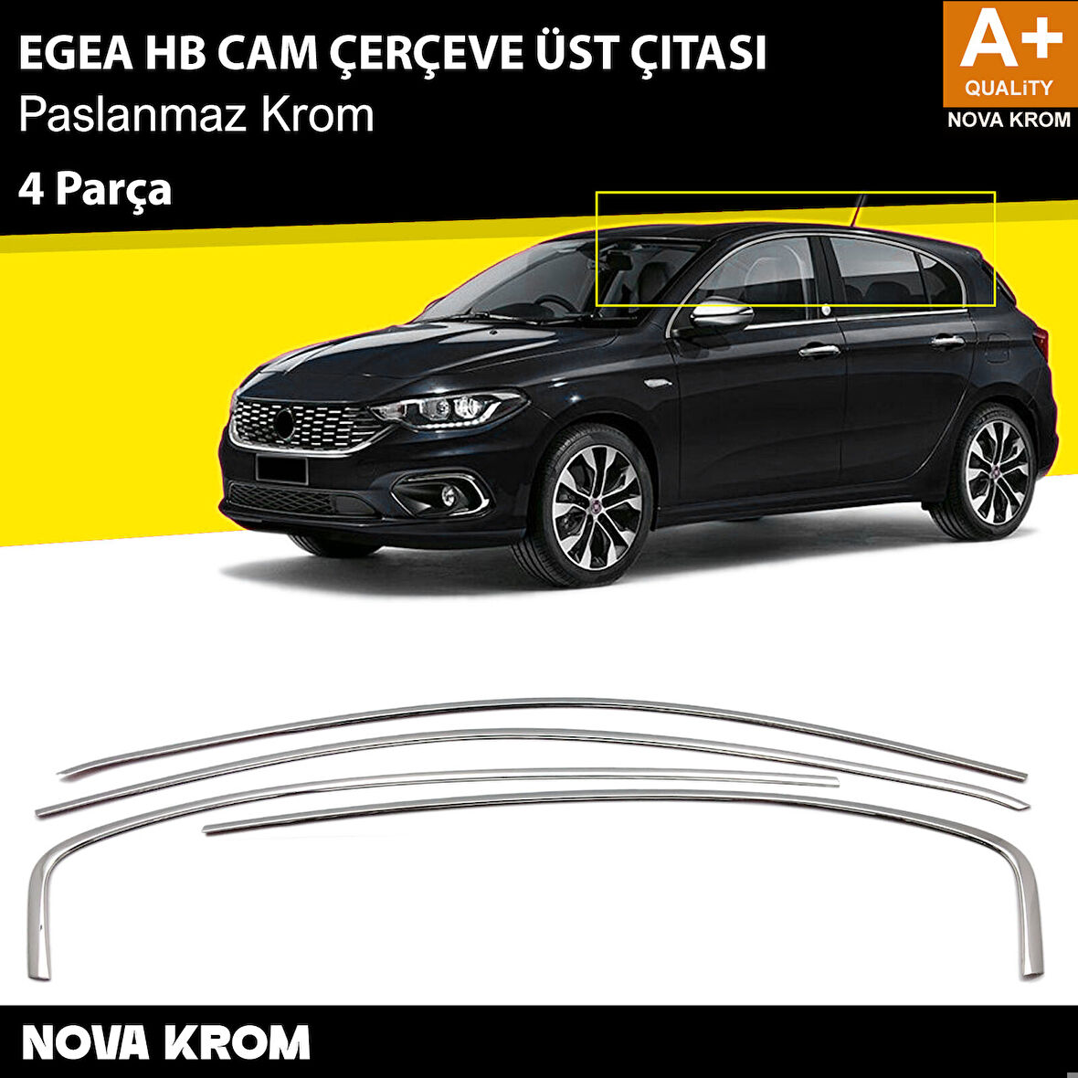 Fiat Egea HB Krom Cam Üst Çıtası 4 Prç. 2015 Üzeri