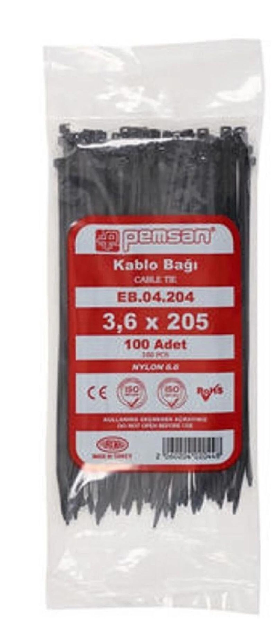 Pemsan3.6X205 Plastik Cırt Kelepçe Kablo Bağı SİYAH 100'Lu Paket Pemsan