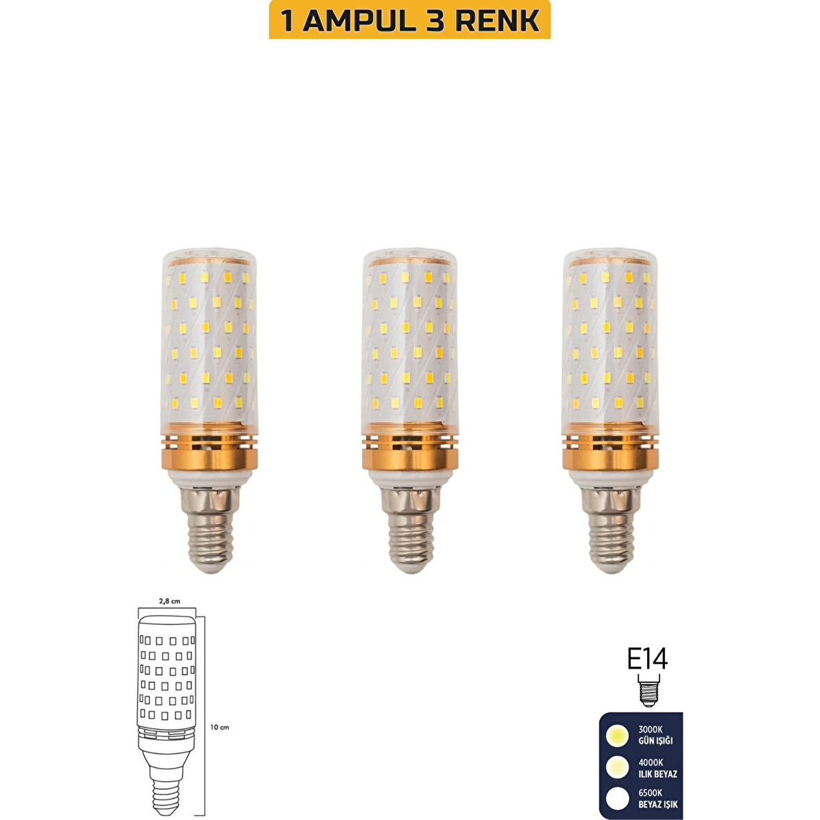 Mısır Şeffaf 10W Üç Renkli E14 LED 3'lü Ampul ERD-306