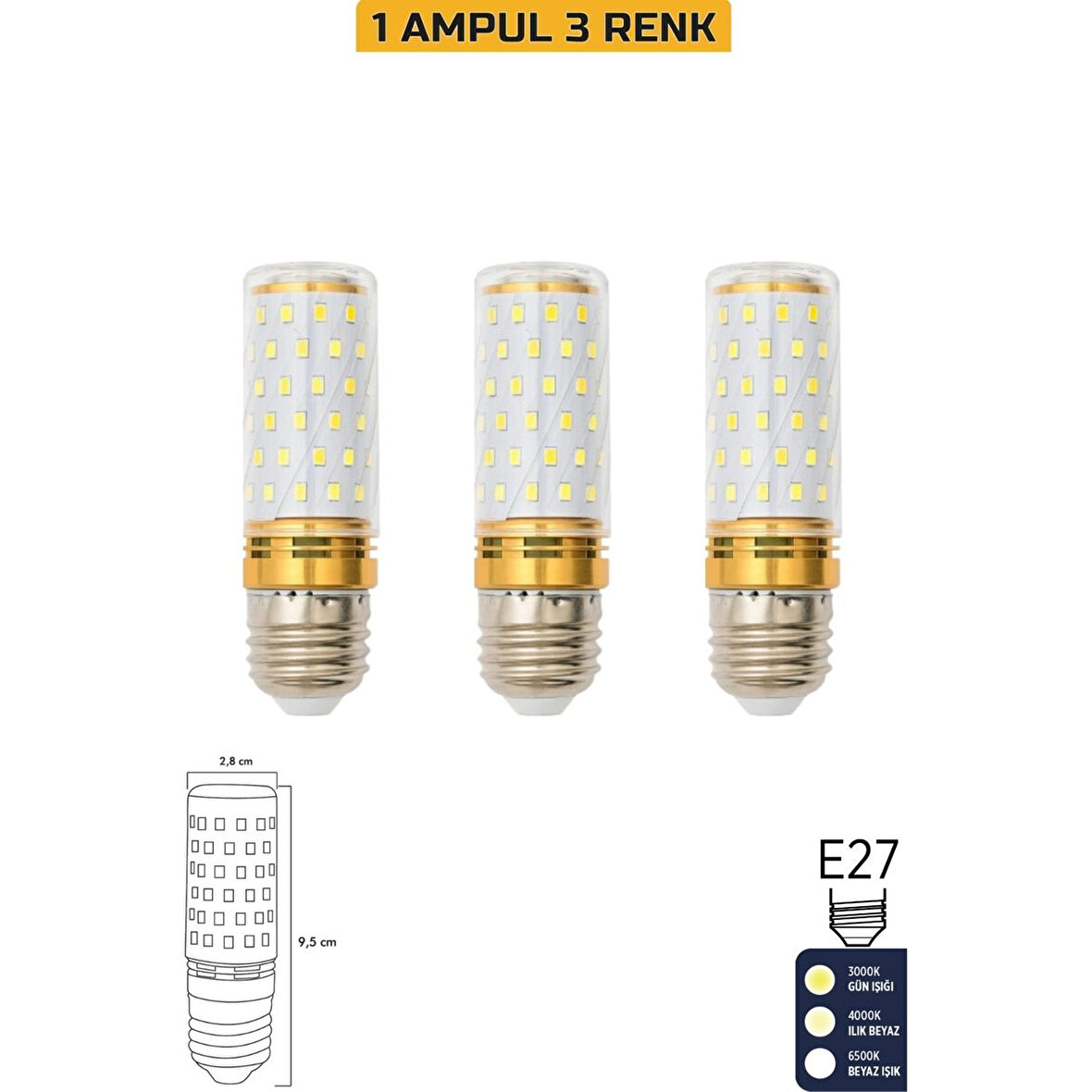 Mısır Şeffaf 10W Üç Renkli E27 LED 3'lü Ampul ERD-307