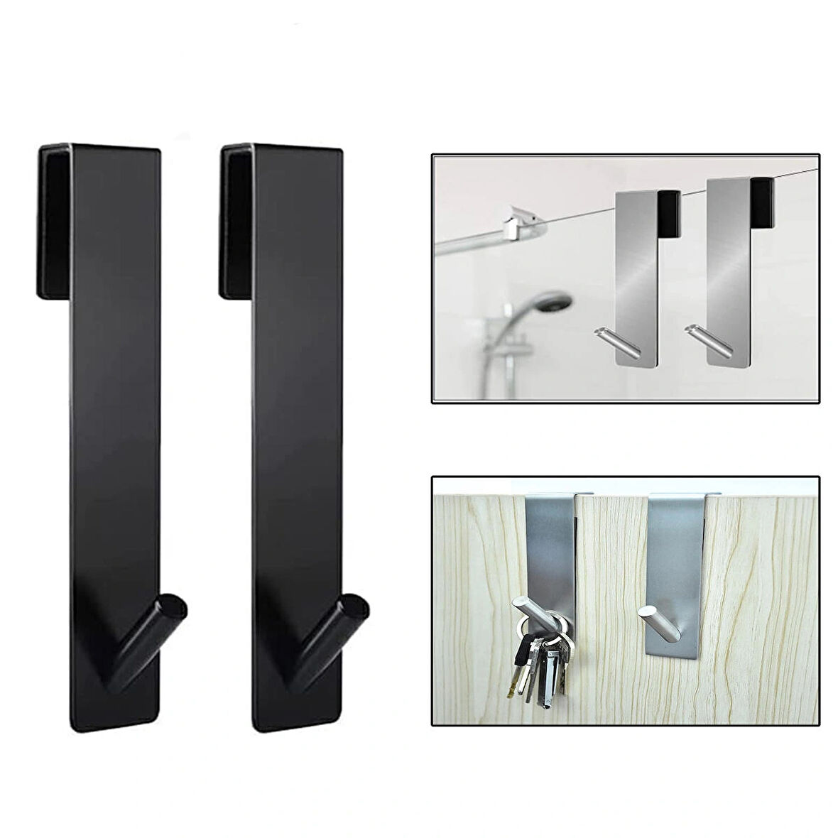 Microcase Taşınabilir Paslanmaz Çelik Metal Banyo Duşakabin Mutfak vb. Alanlar için Dikey Askılık - SİYAH AL4836 2 Adet