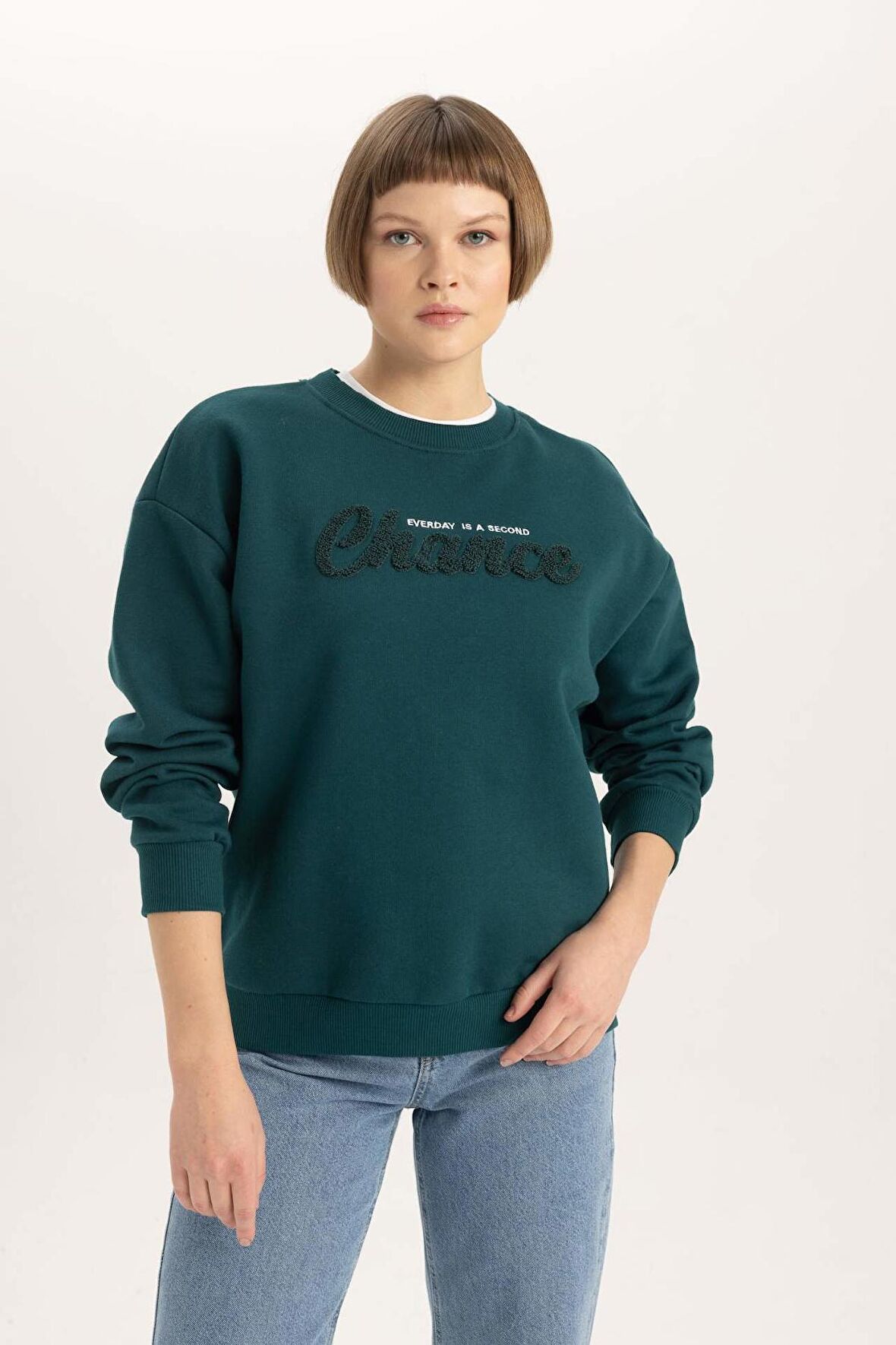 DeFacto Relax Fit Bisiklet Yaka Kalın Sweatshirt B6586AX23WNGN246