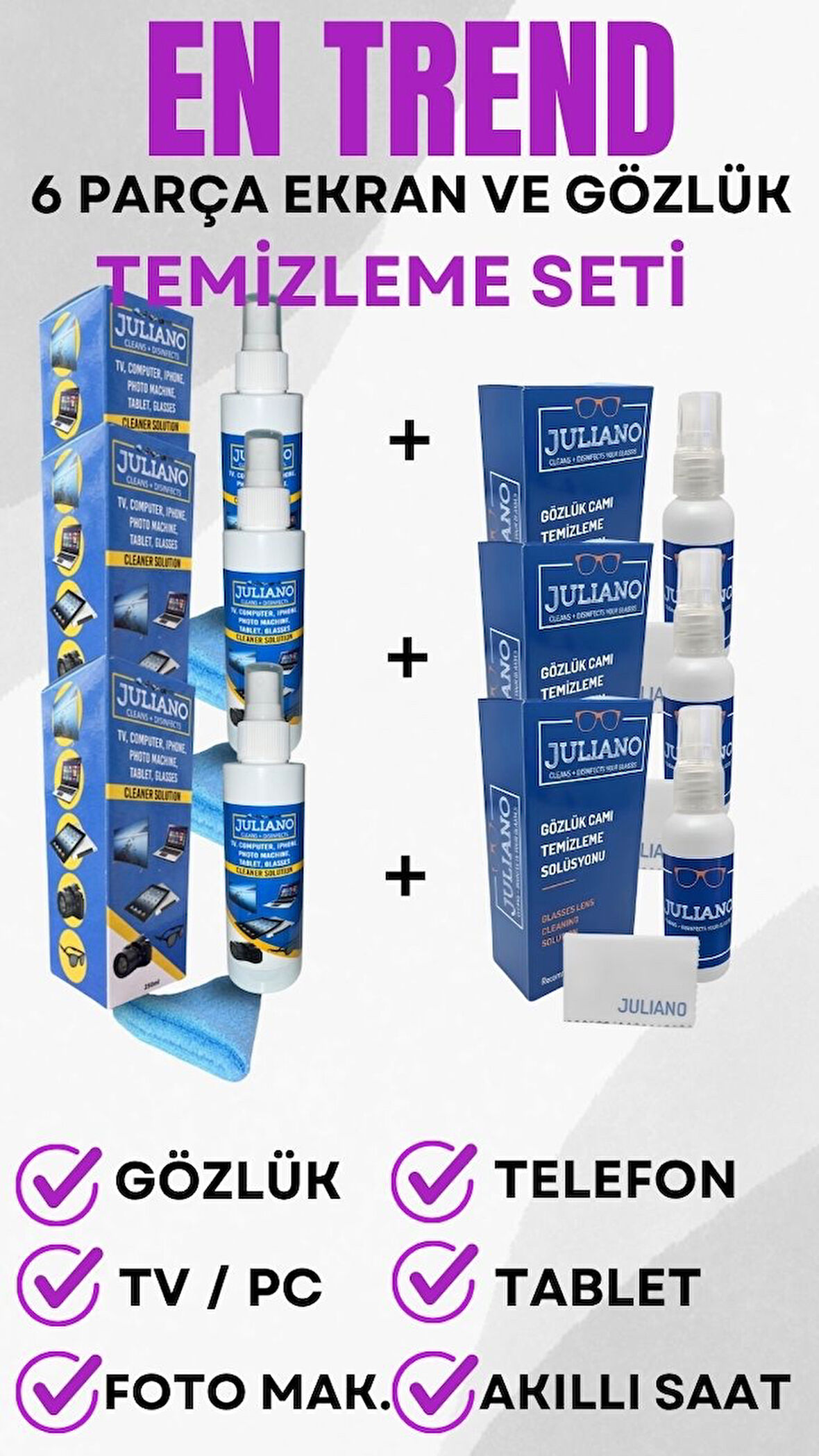 3 Adet 150 ML +3 Adet 50 ML Tv Ekran Ve Gözlük Temizleme Seti