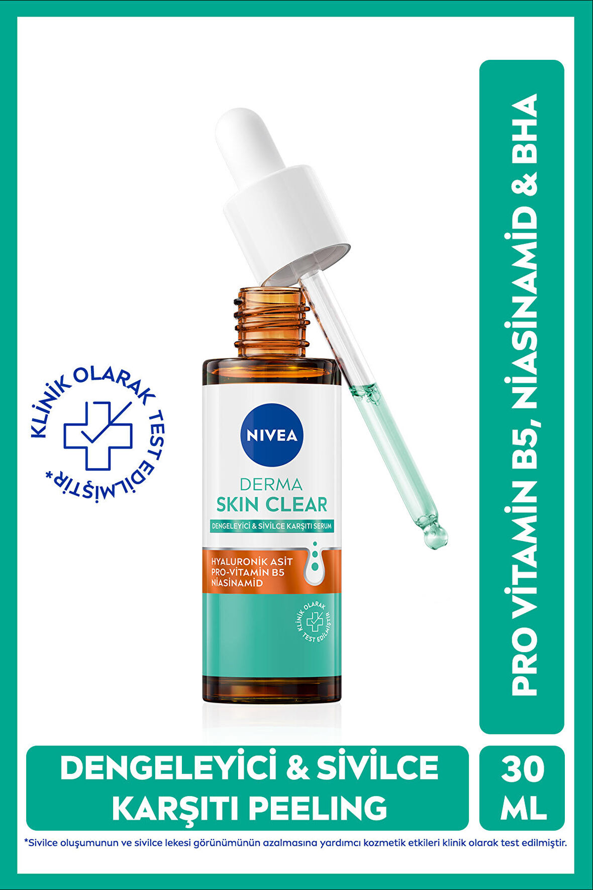 Derma Skin Clear Dengeleyici ve Sivilce Karşıtı Serum 30ml, Niasinamid, Hyaluronik Asit, Yağlı Cilt