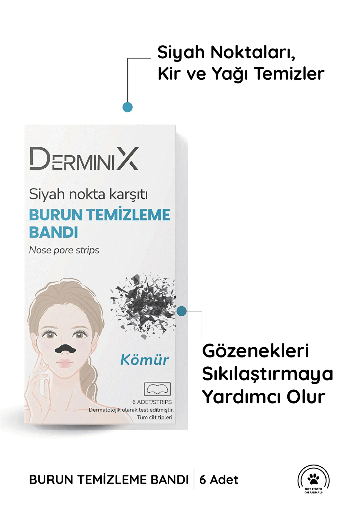 Derminix Kömürlü Siyah Nokta Karşıtı Burun Temizleme Bandı 