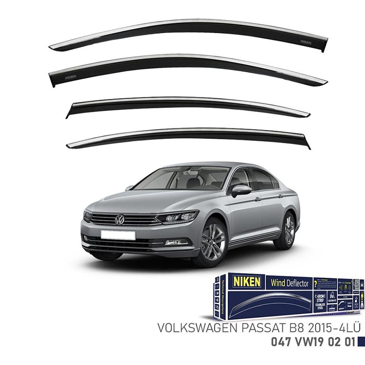 Volkswagen Passat B8 Niken Kromlu Cam Rüzgarlığı 4lü Set 2015 2021