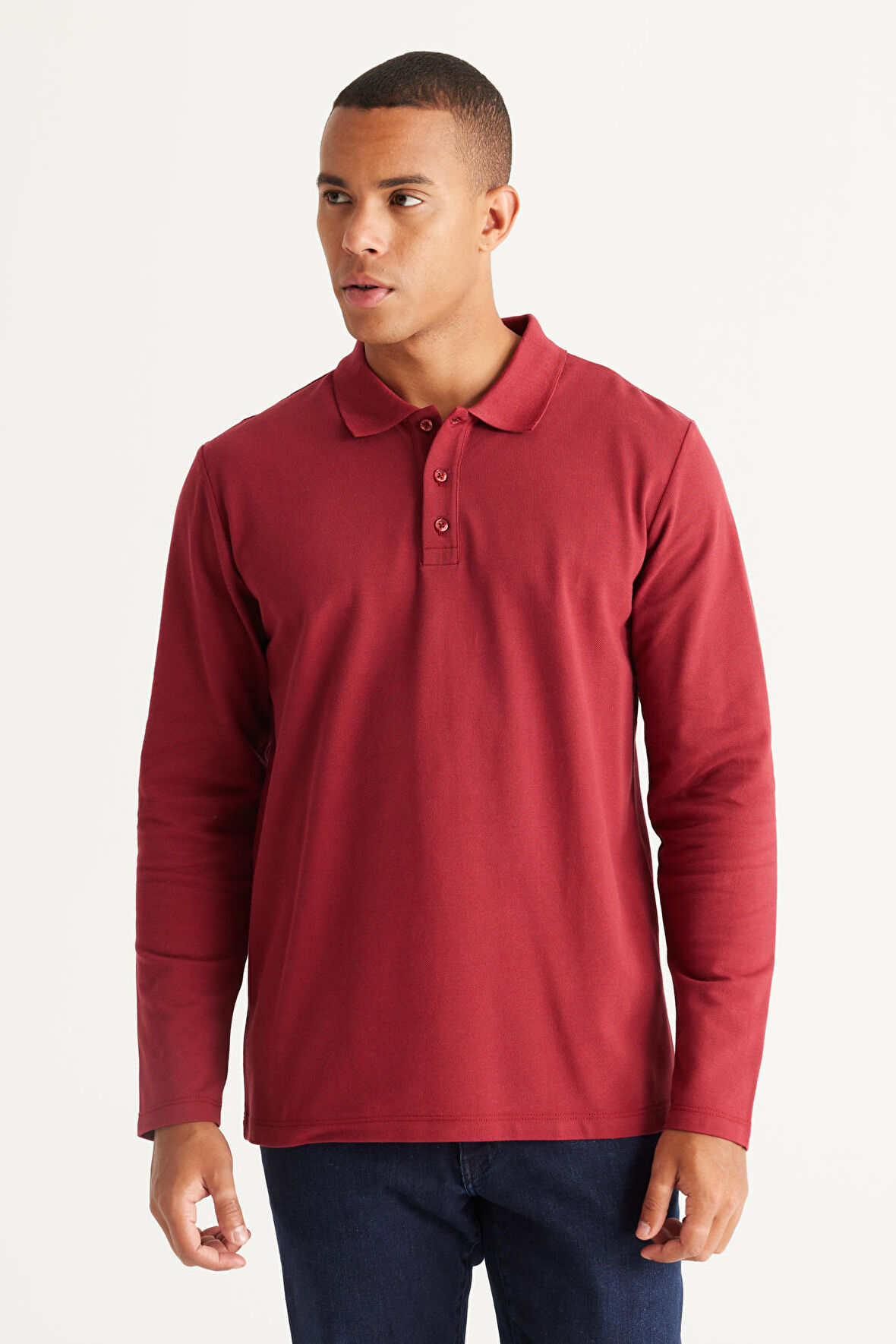 Erkek Bordo Standart Fit Normal Kesim 3 Iplik Içi Polarlı %100 Pamuk Polo Yaka Sweatshirt