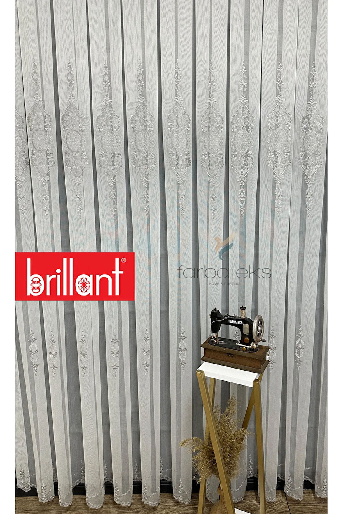 Ayna Gümüş Gri İşlemeli 3 kat Pileli Ütü İstemez Salon Tül Perde