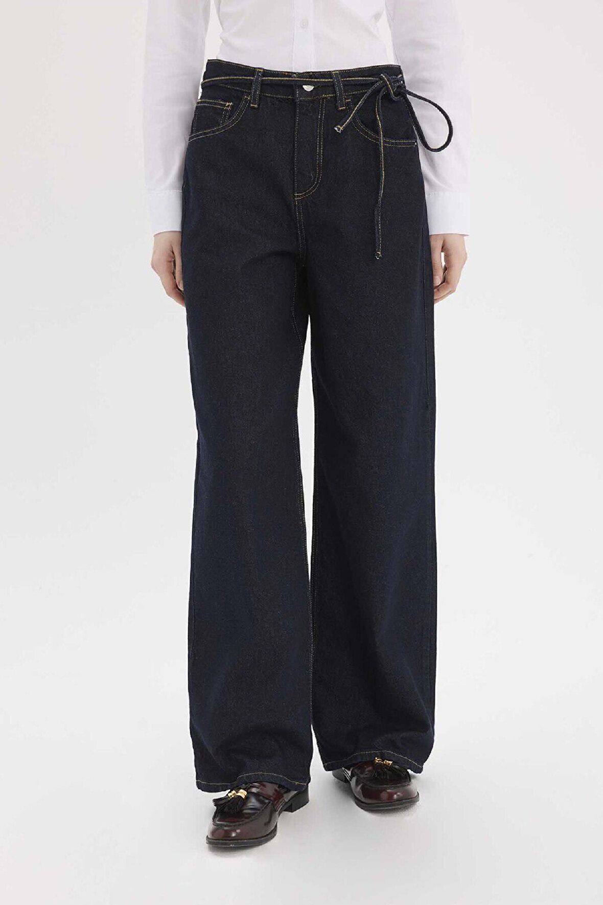 DeFacto Wide Leg Geniş Paça Bağcıklı Uzun Jean Pantolon E5707AX25SPNM82