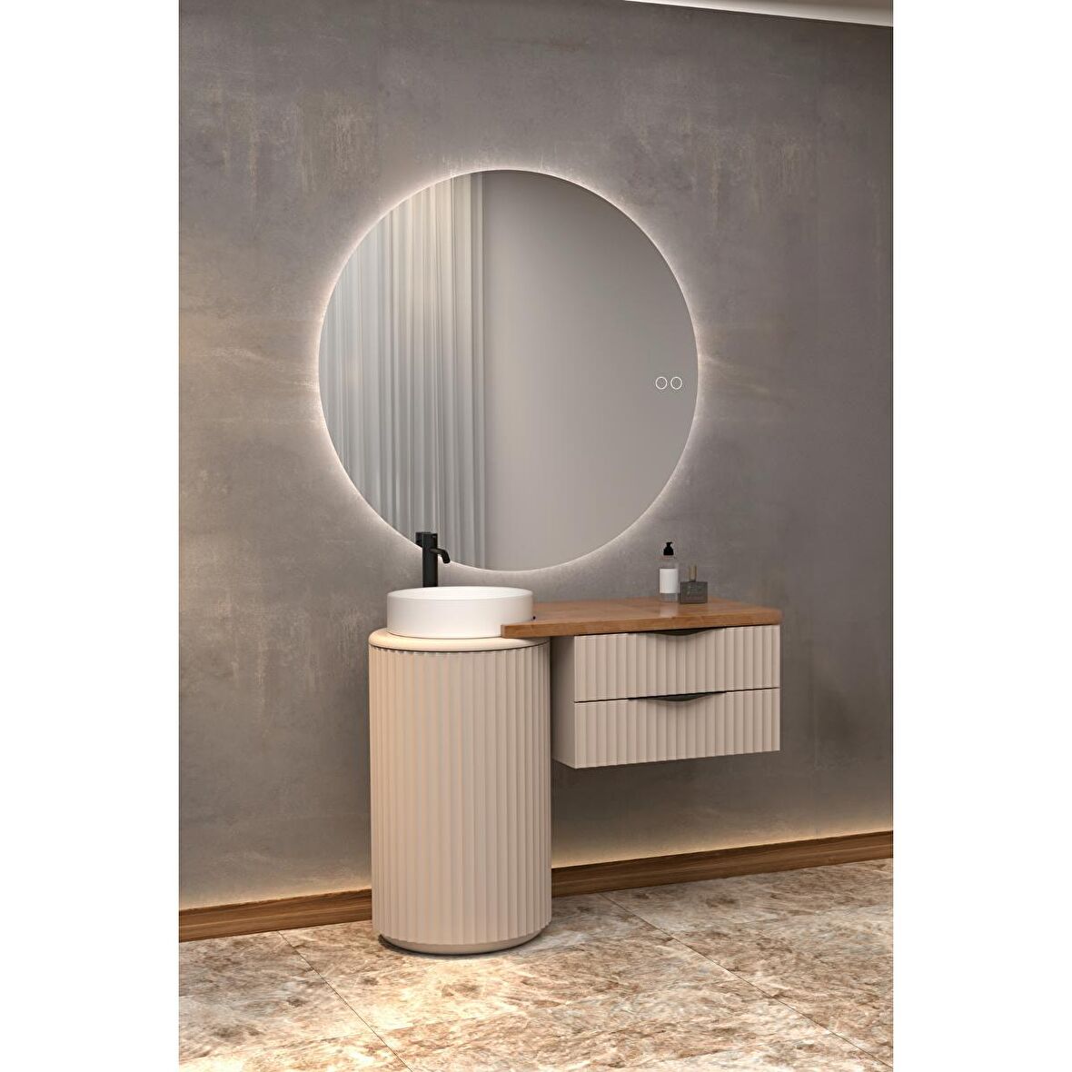 LOTUS SINGLE 105 CM BEYAZ LAVABOLU BANYO DOLABI VİZON - RAF MODÜL HARİÇ