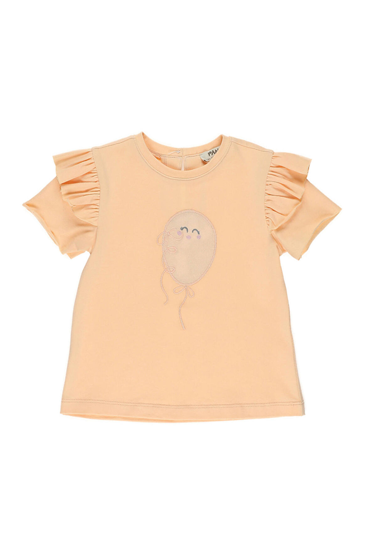 Panço Kız Çocuk Balon Nakışlı T-shirt Beyaz