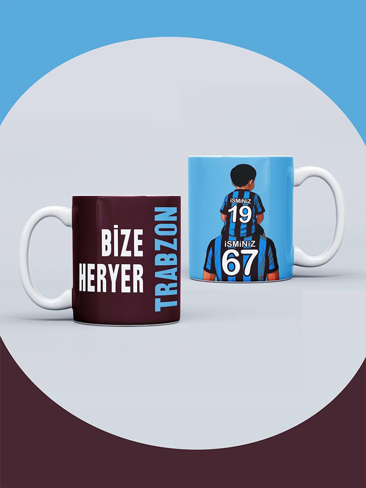 Bize Her Yer Trabzon Seramik Kupa Kişiye Özel İsimli ve Numaralı Taraftar Baskılı Hediye Kupa Bardak