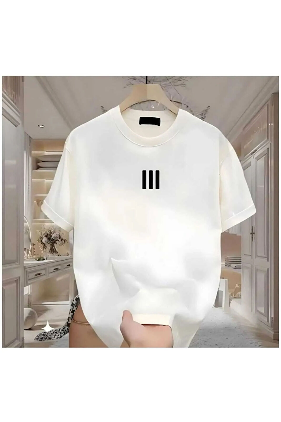 MALOÇBEY 3 çizgi baskılı oversize unisex basic o yaka t-şhirt