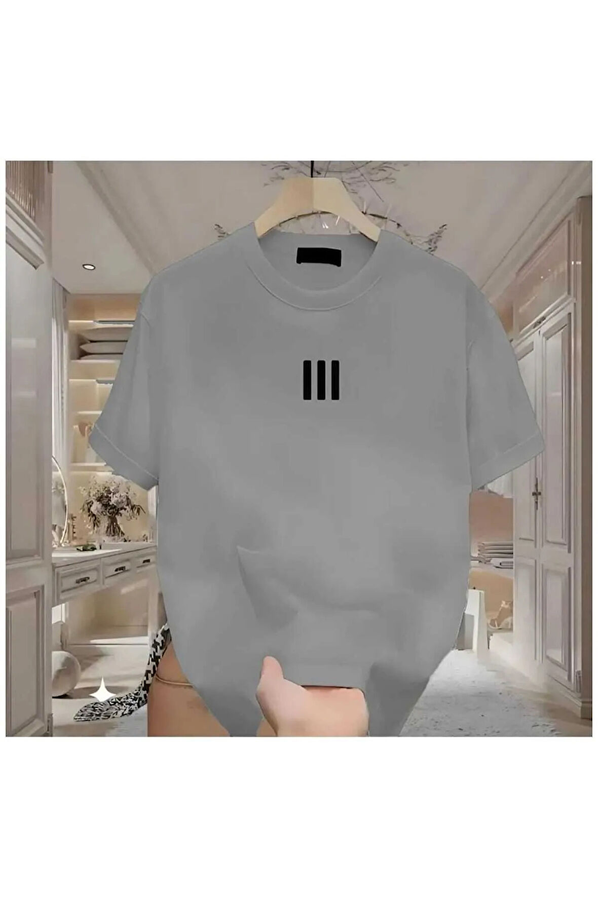 MALOÇBEY 3 çizgi baskılı oversize unisex basic o yaka t-şhirt