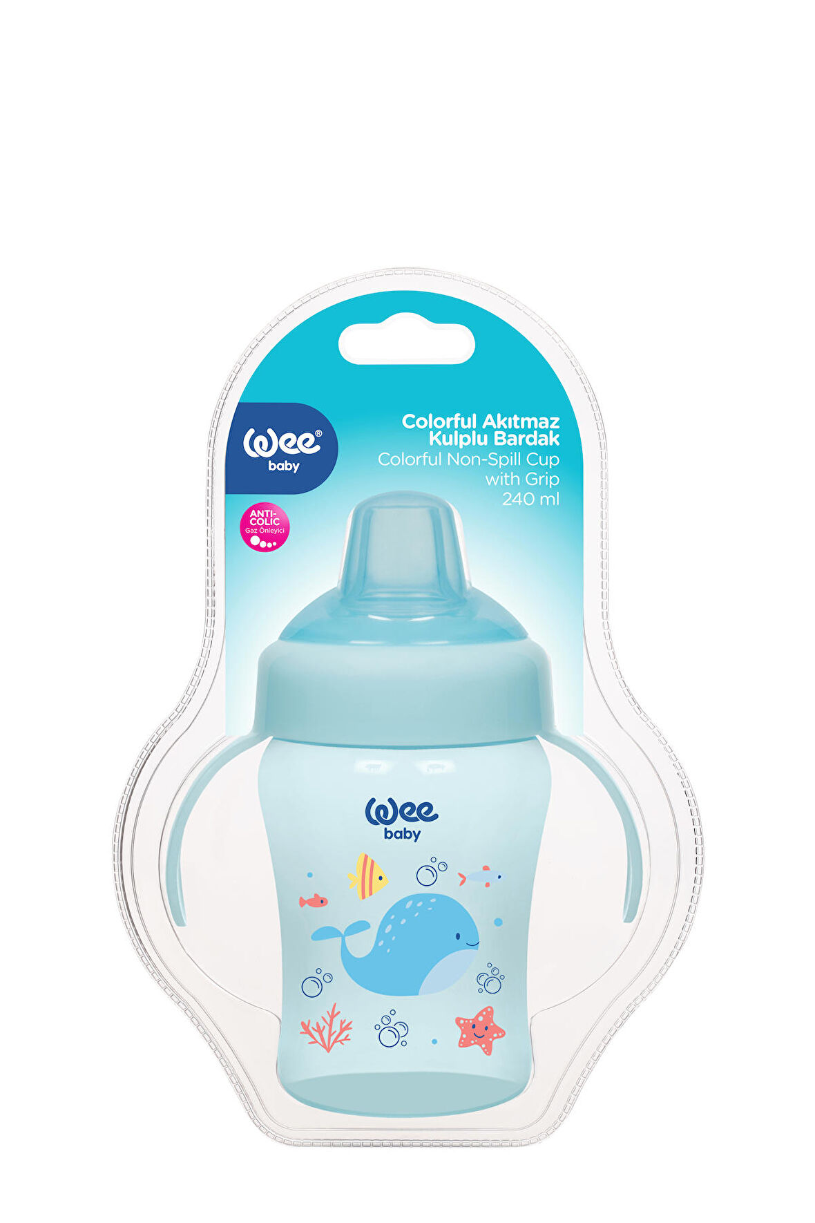 Wee Baby Colorfull Akıtmaz PP Kulplu Bardak 240 ML Mavi