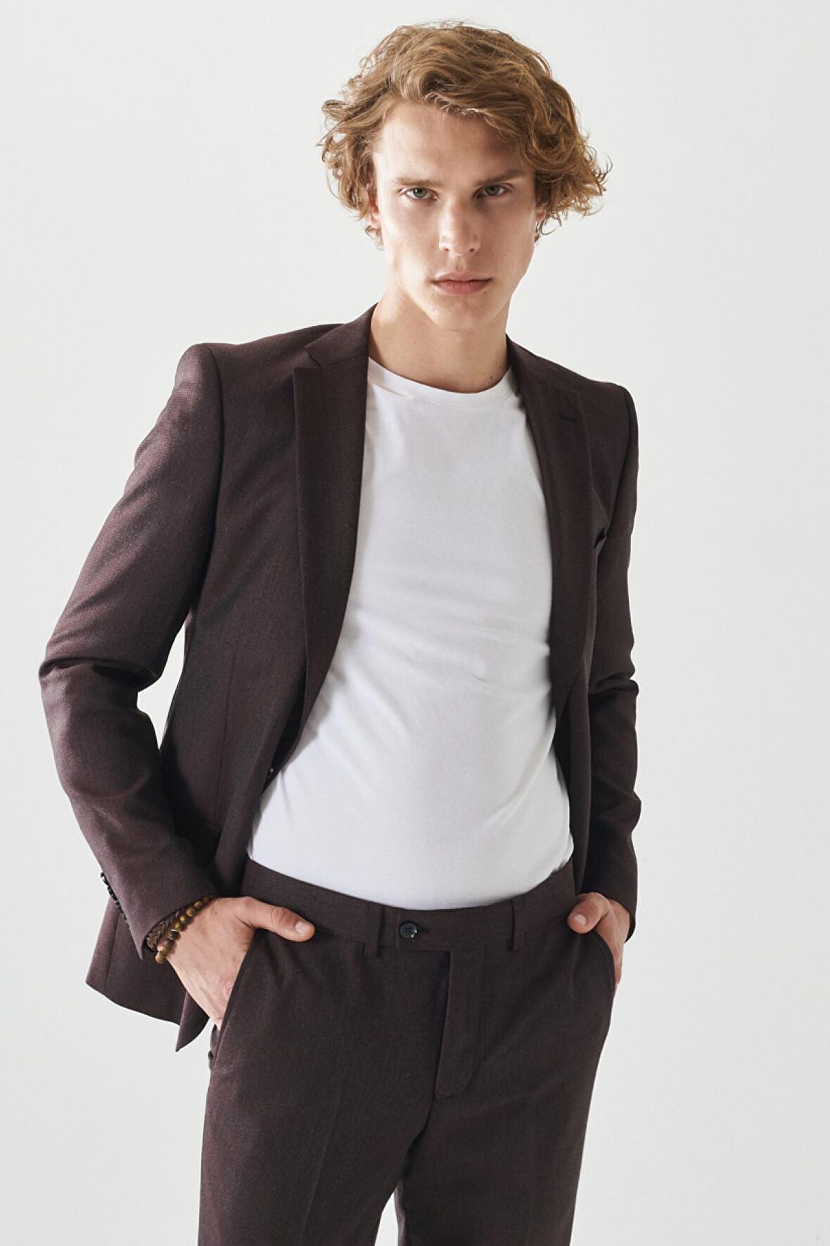 Erkek Bordo-gri Ekstra Slim Fit Dar Kesim Mono Yaka Su Ve Leke Tutmayan Nano Takım Elbise