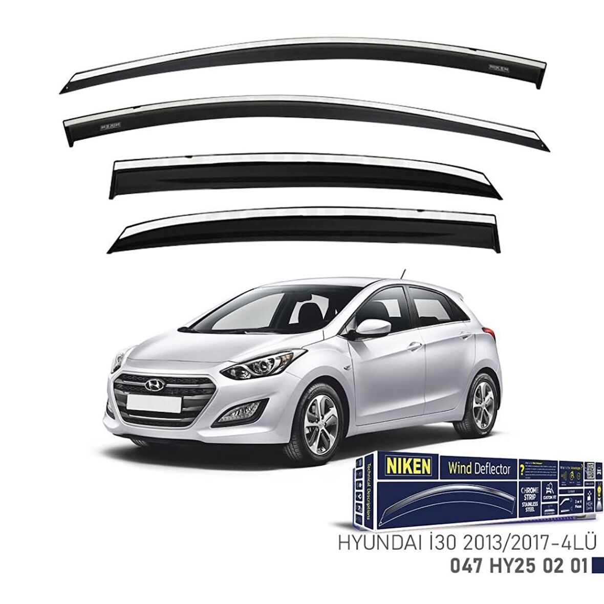 Hyundai i30 Niken Kromlu Cam Rüzgarlığı 4lü Set 2013 2017