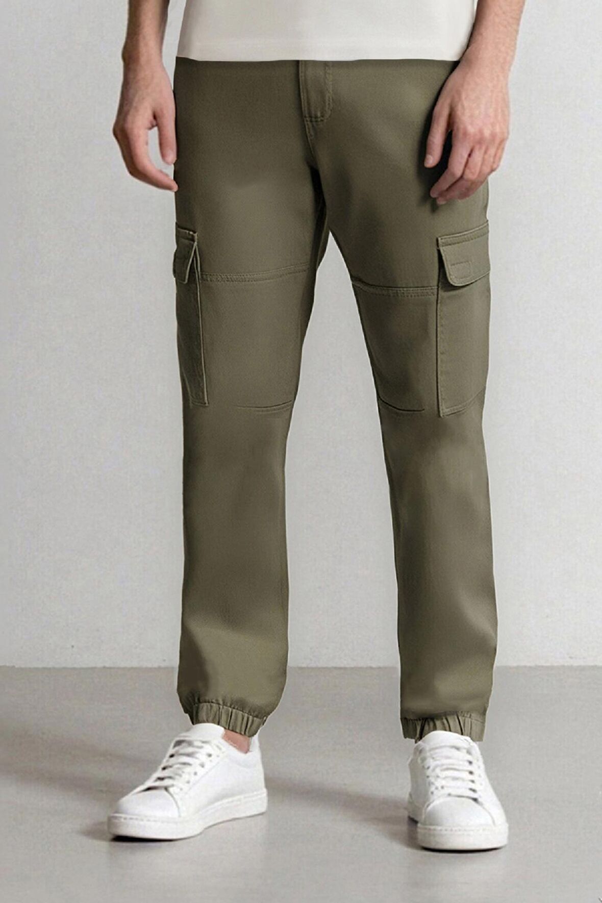DeFacto Jogger Gabardin Pantolon Beli Lastikli Kargo Cepli Lastikli Paça E1037AX24WNGN425