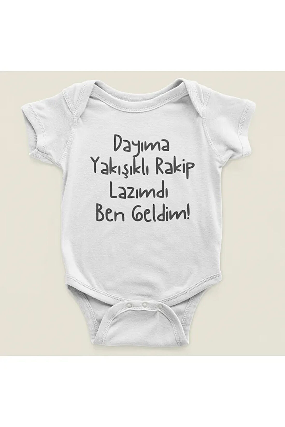 Dayıma Yakışıklı Rakip Lazımdı Ben Geldim ! Yazılı Pamuklu Yumuşak Unisex Çıtçıtlı Body Zıbın
