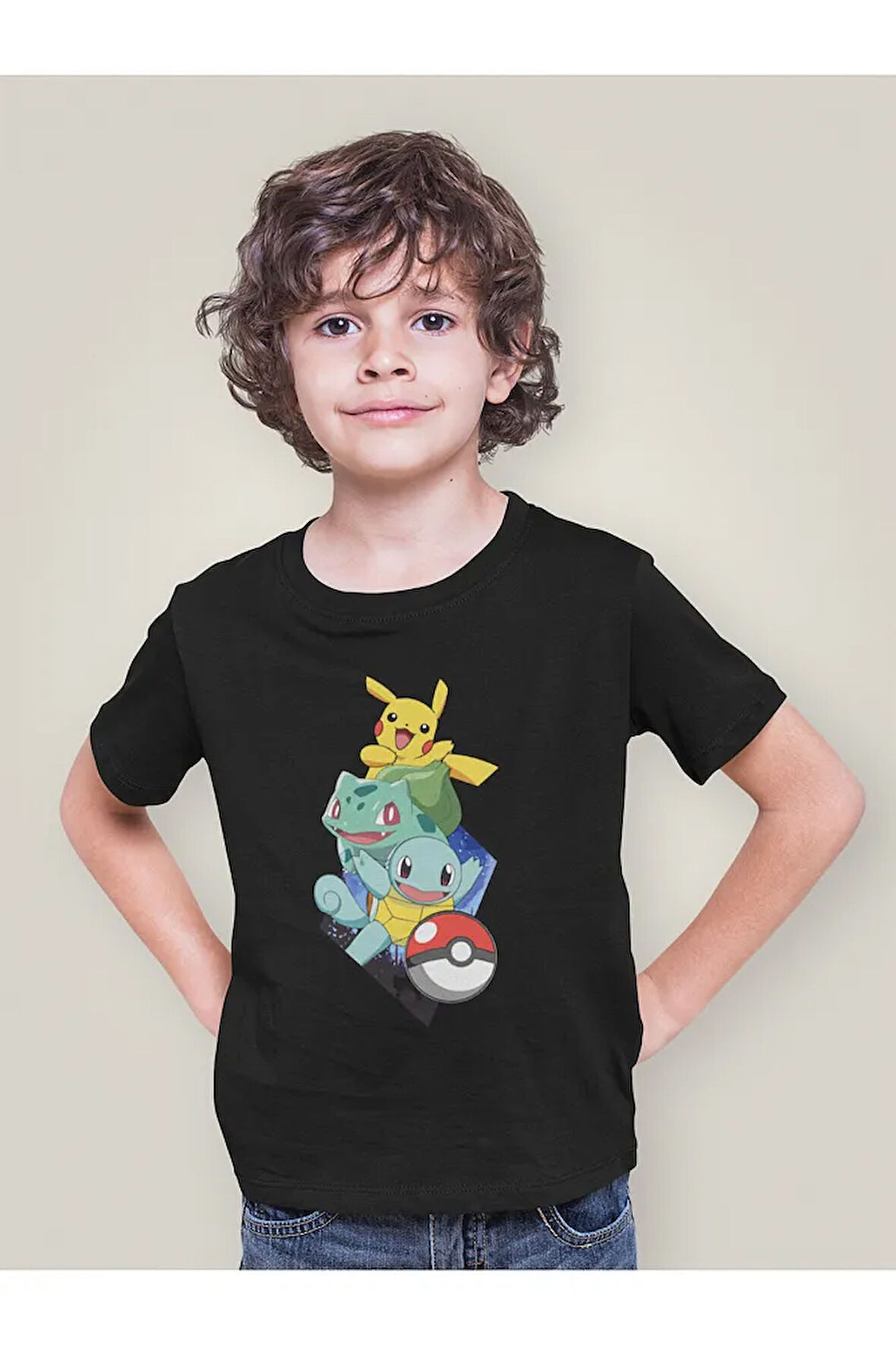 Pokemon Pikaçu Karakterler Baskılı Unisex Çizgi Film Çocuk Tişört (1-12 Yaş)