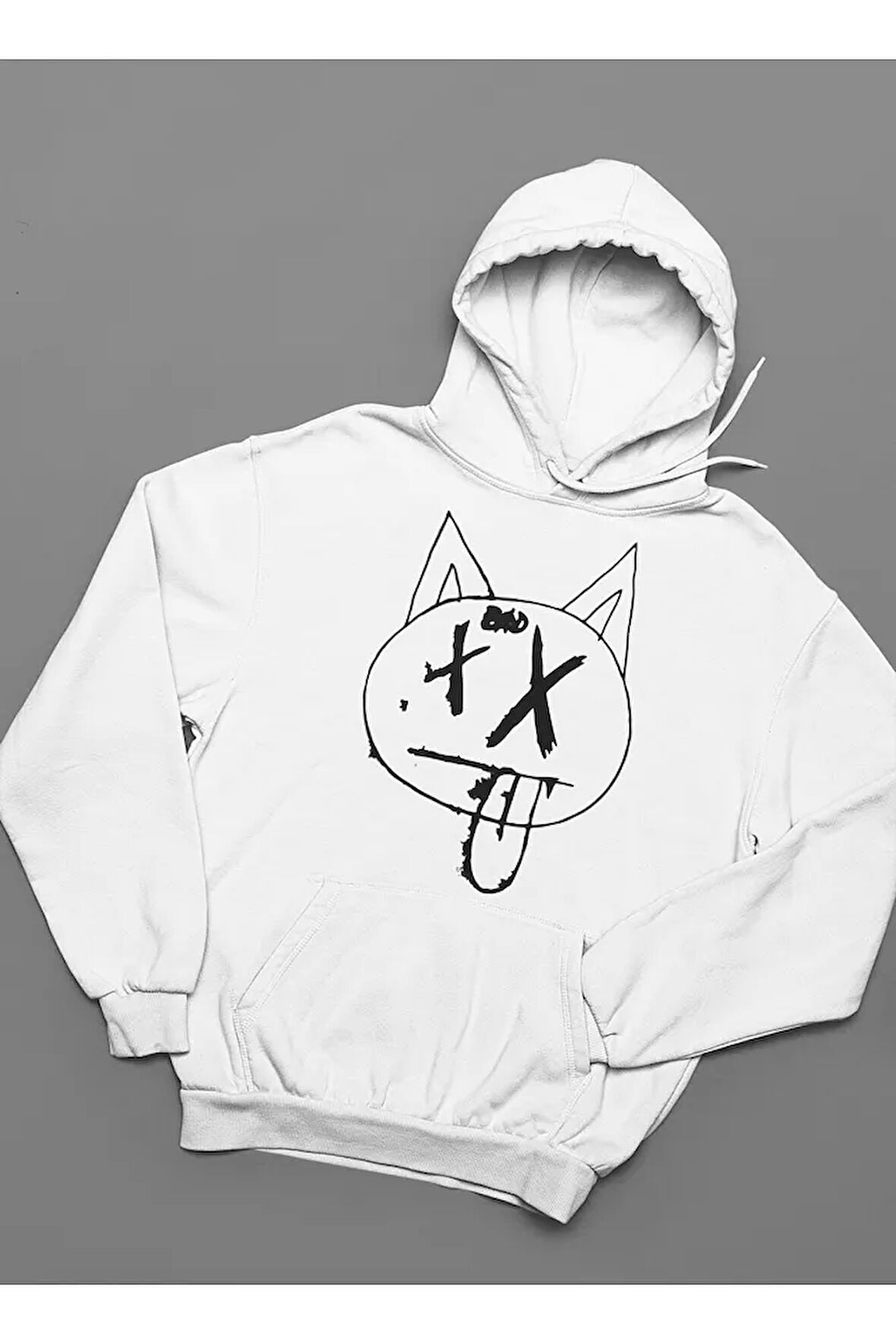 Dil Çıkaran Kedi Baskılı Unisex Oversize Hoodie