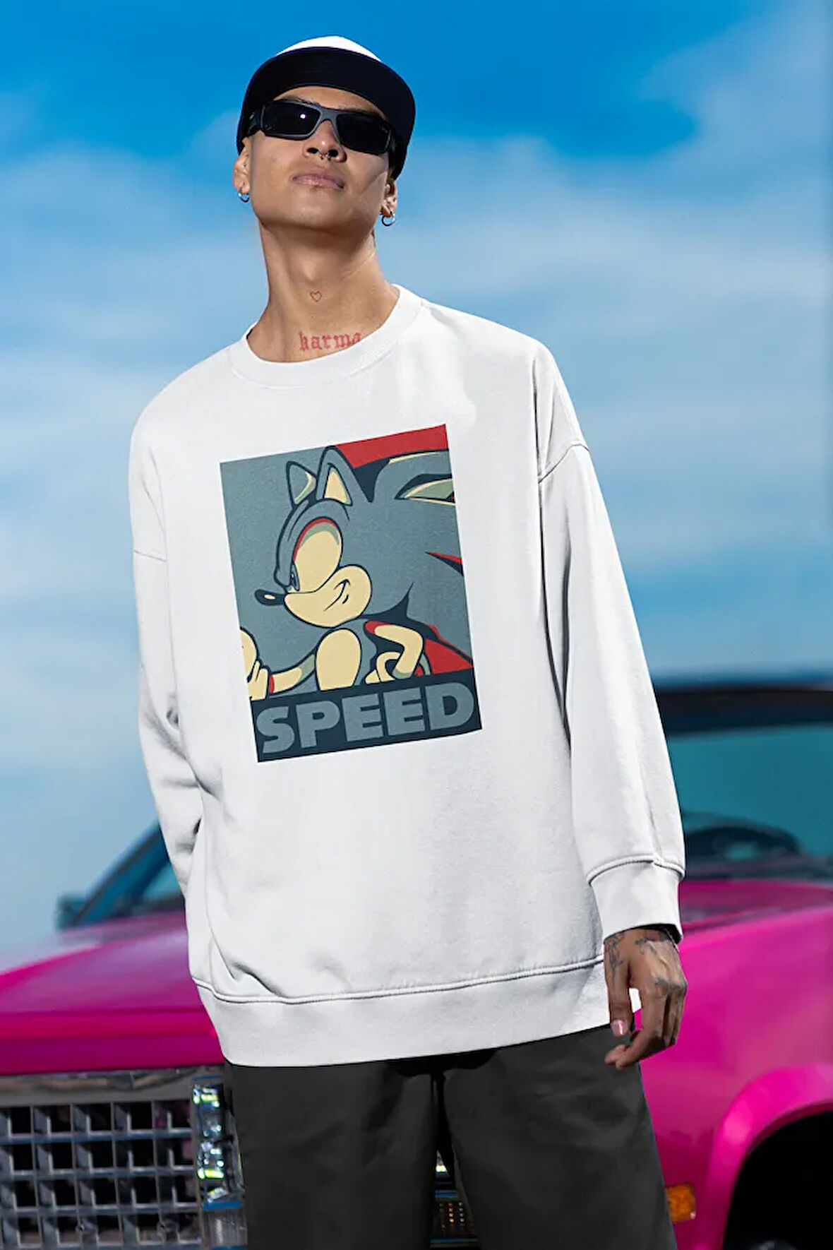 Sonic Speed Baskılı Unisex Oversize Çizgi Film Sweatshirt