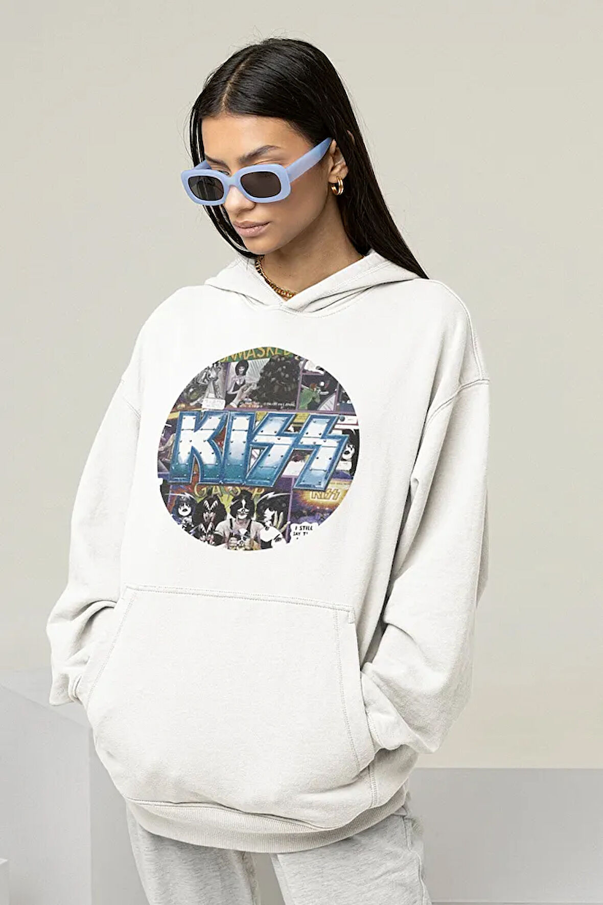 Kiss Müzik Grubu Baskılı Unisex Oversize Hoodie
