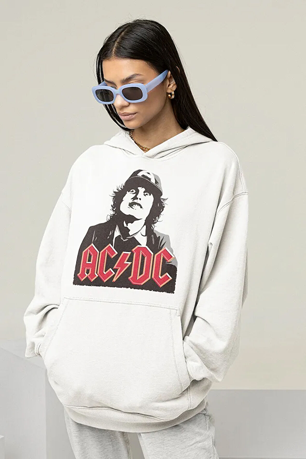 AC DC Rock Metal Müzik Grubu Baskılı Unisex Oversize Hoodie