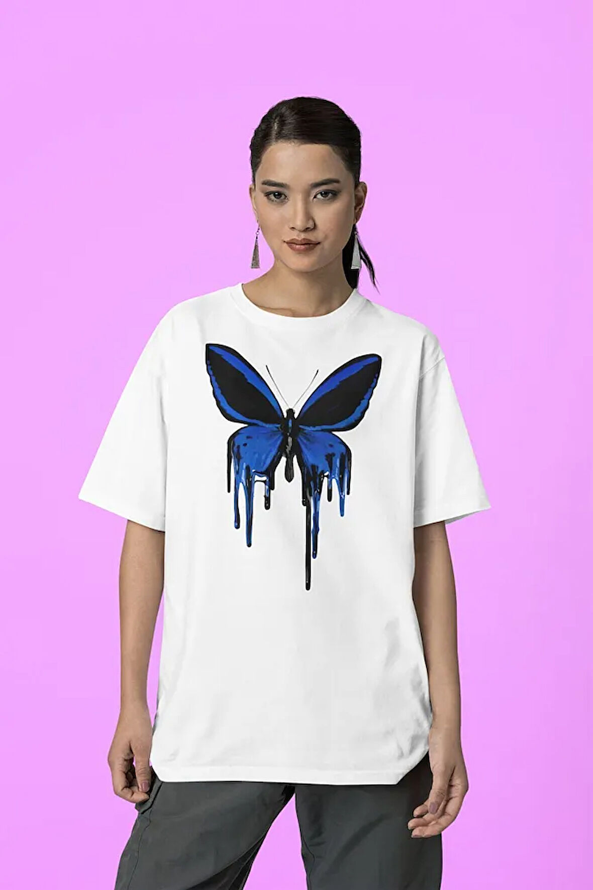 Kelebek Temalı Unisex Oversize Tişört
