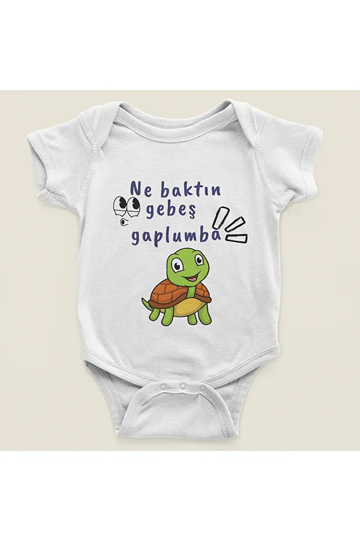 Ne Baktın Gebeş Gaplumbağa Komik Yazılı Pamuklu Yumuşak Unisex Çıtçıtlı Body Zıbın