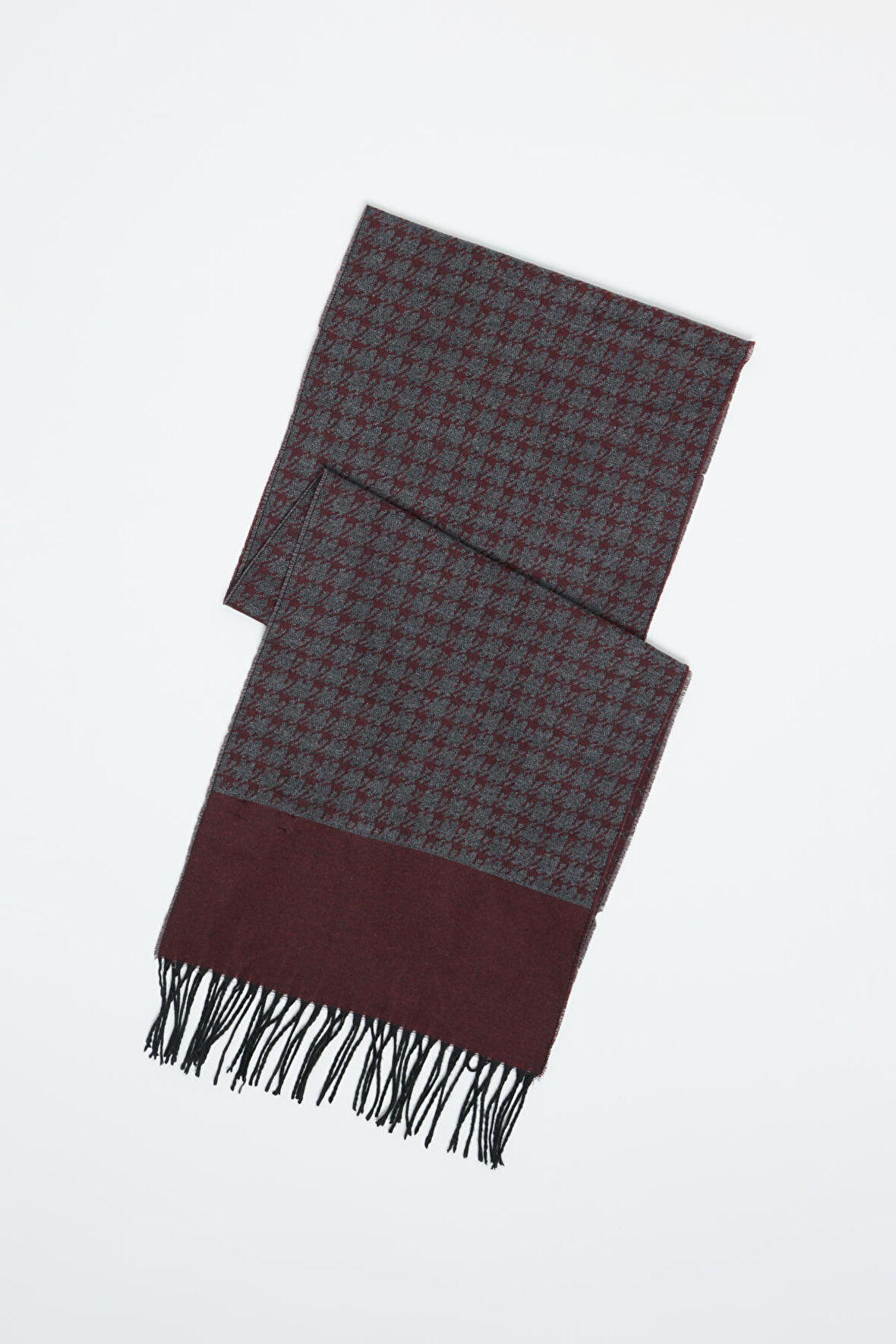 Erkek Gri-bordo Desenli Atkı