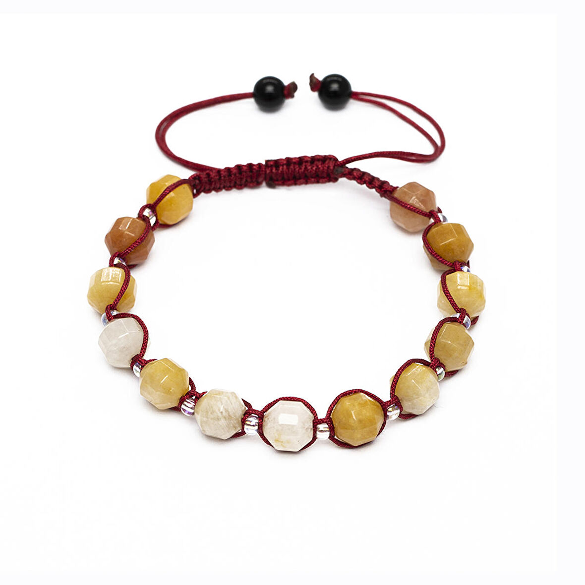 Makrome Örgülü Faset Kesim Akik Doğaltaş Kadın Bileklik