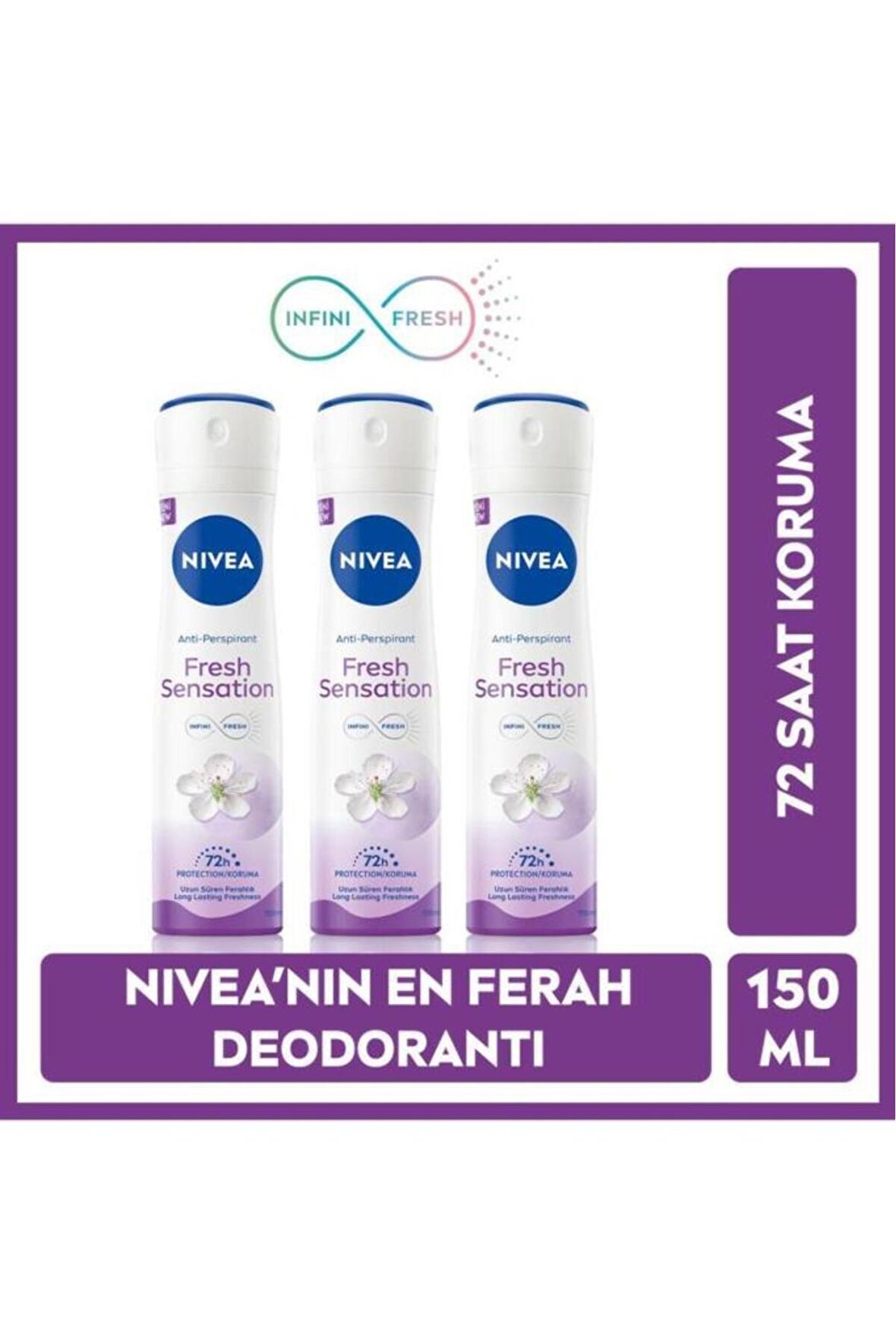 Nivea Kadın Sprey Deodorant Fresh Sensationb150ml, 72 Saat Anti-perspirant Koruma, Uzun Süren Ferahlık