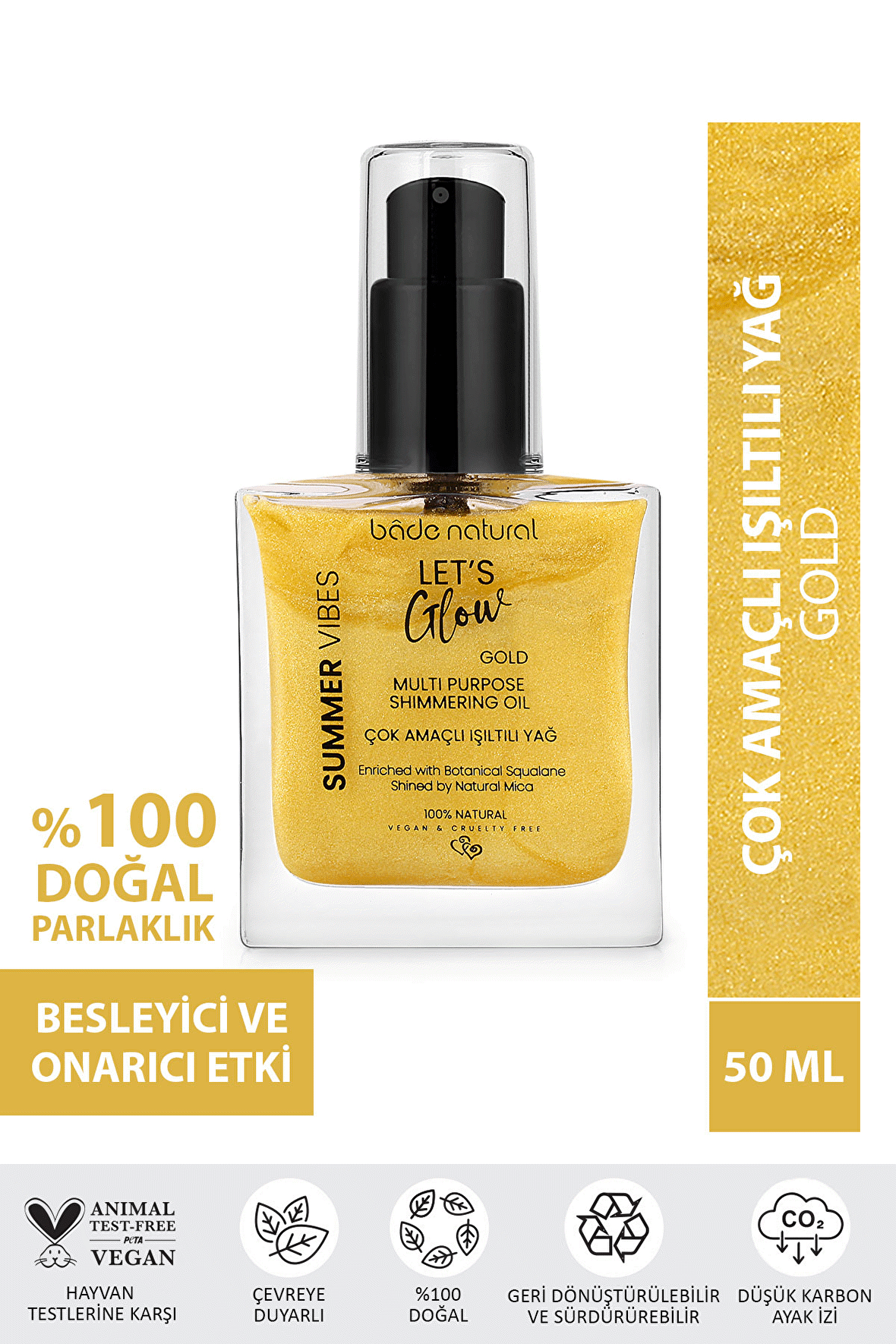 Bade Natural Nemlendirici Işıltılı Gold Çok Amaçlı Vücut Yağı 50 ml