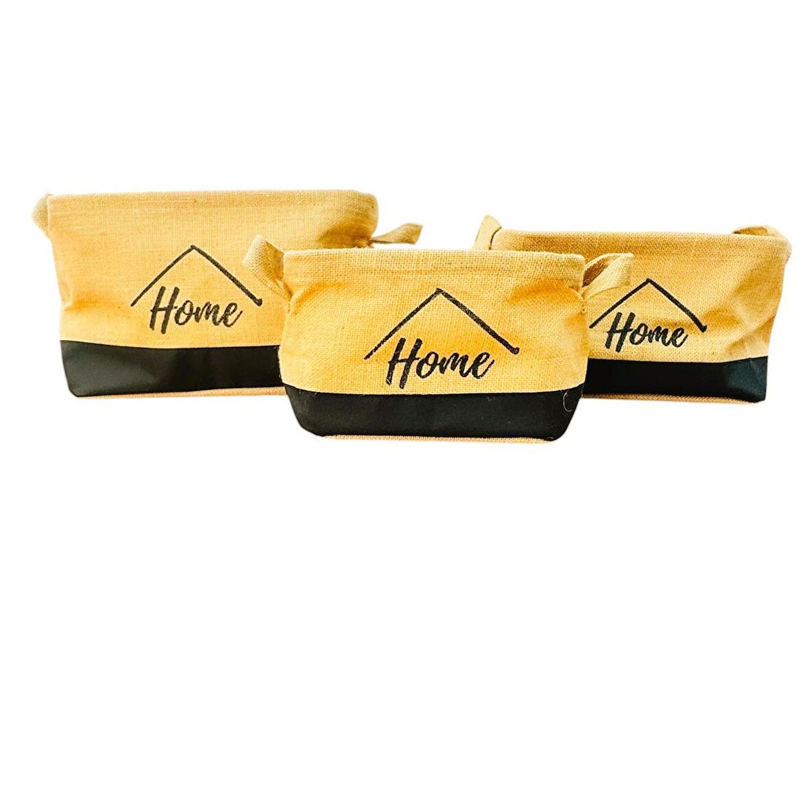 Home Jüt Hasır Ev Düzenleyici Mutfak Banyo Salon Sepeti Katlanır Sıvı Korumalı Üçlü Set