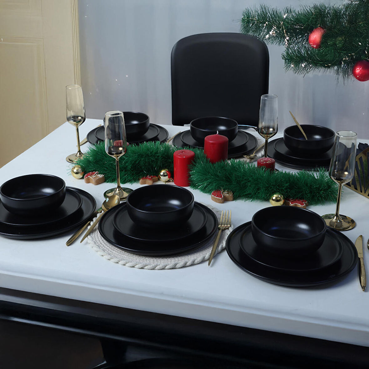 Keramika Nordic Mat Siyah Yemek Takımı 18 Parça 6 Kişilik 956